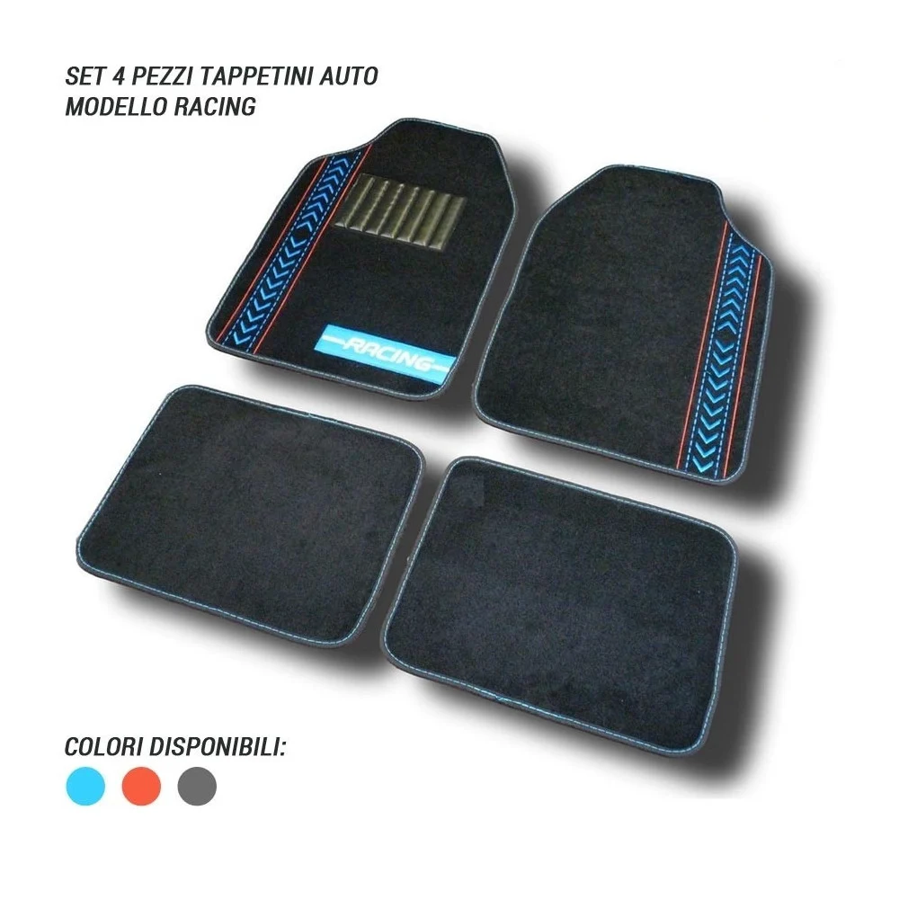 TAPPETINI PER AUTO UNIVERSALI ANTISCIVOLO SET TAPPETI 4PZ. 3 COLORI RACING - TrAdE Shop Traesio