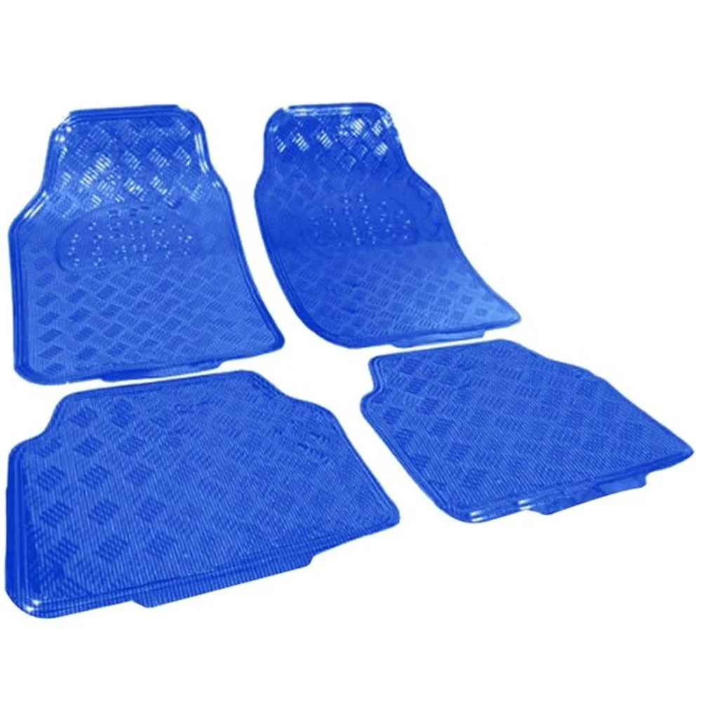 TAPPETINI SET4 TAPPETI AUTO BLU UNIVERSALI SPORTIVI GOMMA EFFETTO METALLO LINQ