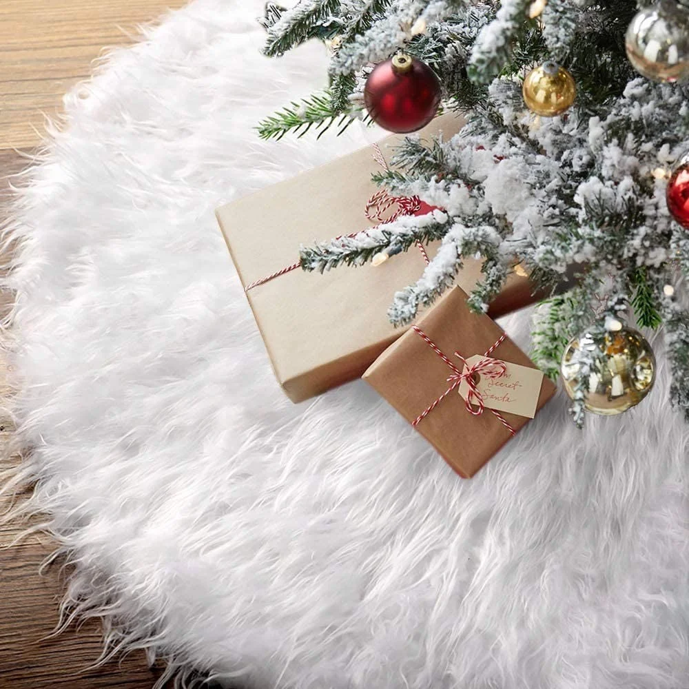 TAPPETO GONNA COPERTURA BASE ALBERO DI NATALE 120 CM PELUCHE BIANCO EFFETTO NEVE - TrAdE Shop Traesio