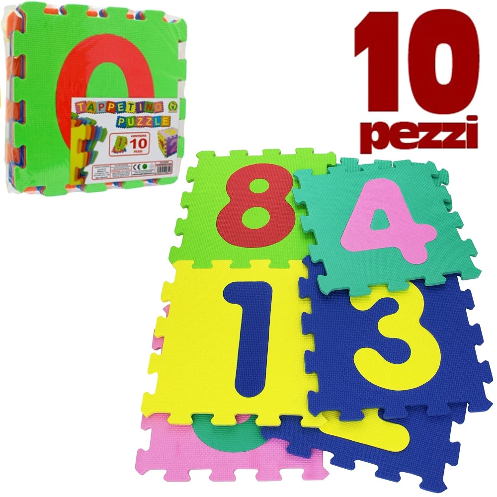 TAPPETO PUZZLE BAMBINI MORBIDO PAVIMENTO 10 MATTONELLE 30X30CM QUADRATI E NUMERI - TrAdE Shop Traesio