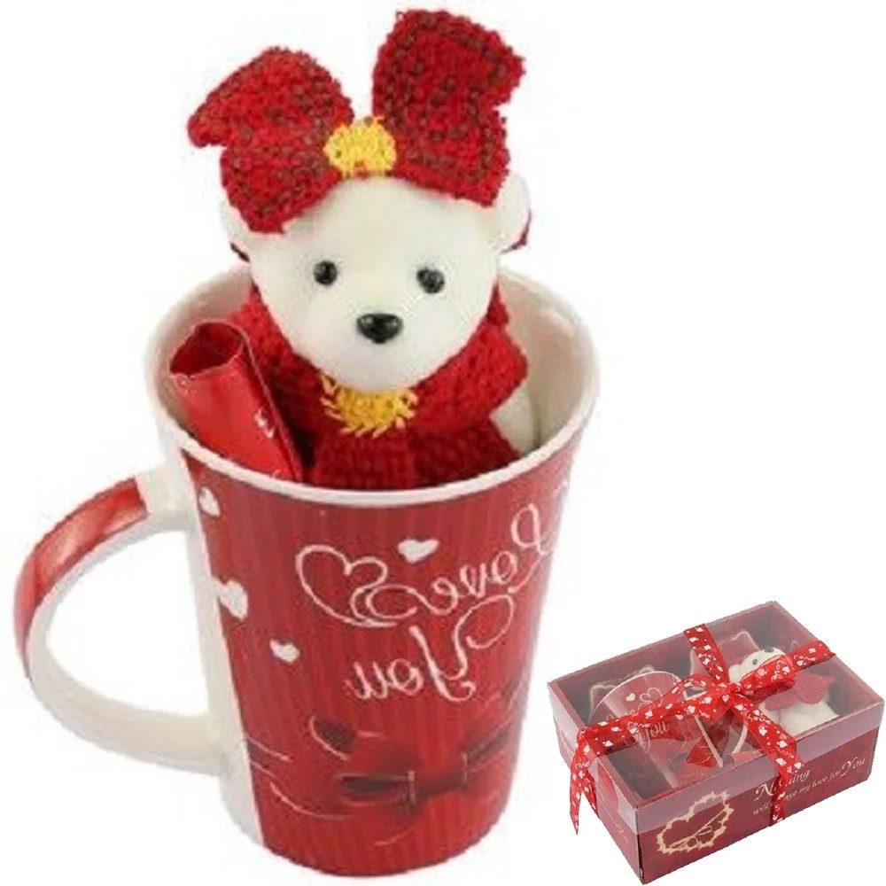 TAZZA CON PELUCHE ORSETTA BIANCA IN CONFEZIONE REGALO PER SAN VALENTINO 63299 - TrAdE Shop Traesio