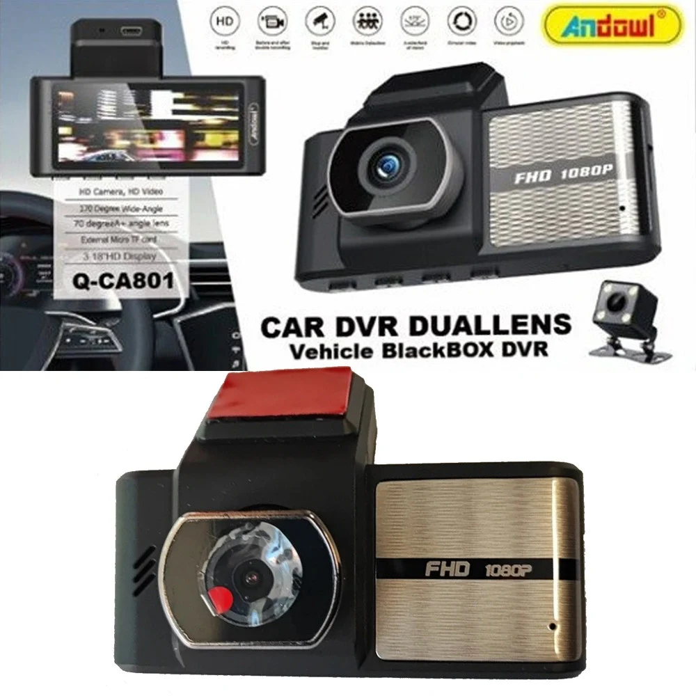 TELECAMERA DASH CAM AUTO HD DVR CAR VIDEO CAMERA HD Q-CA801 DOPPIA LENTE BLACKBOX