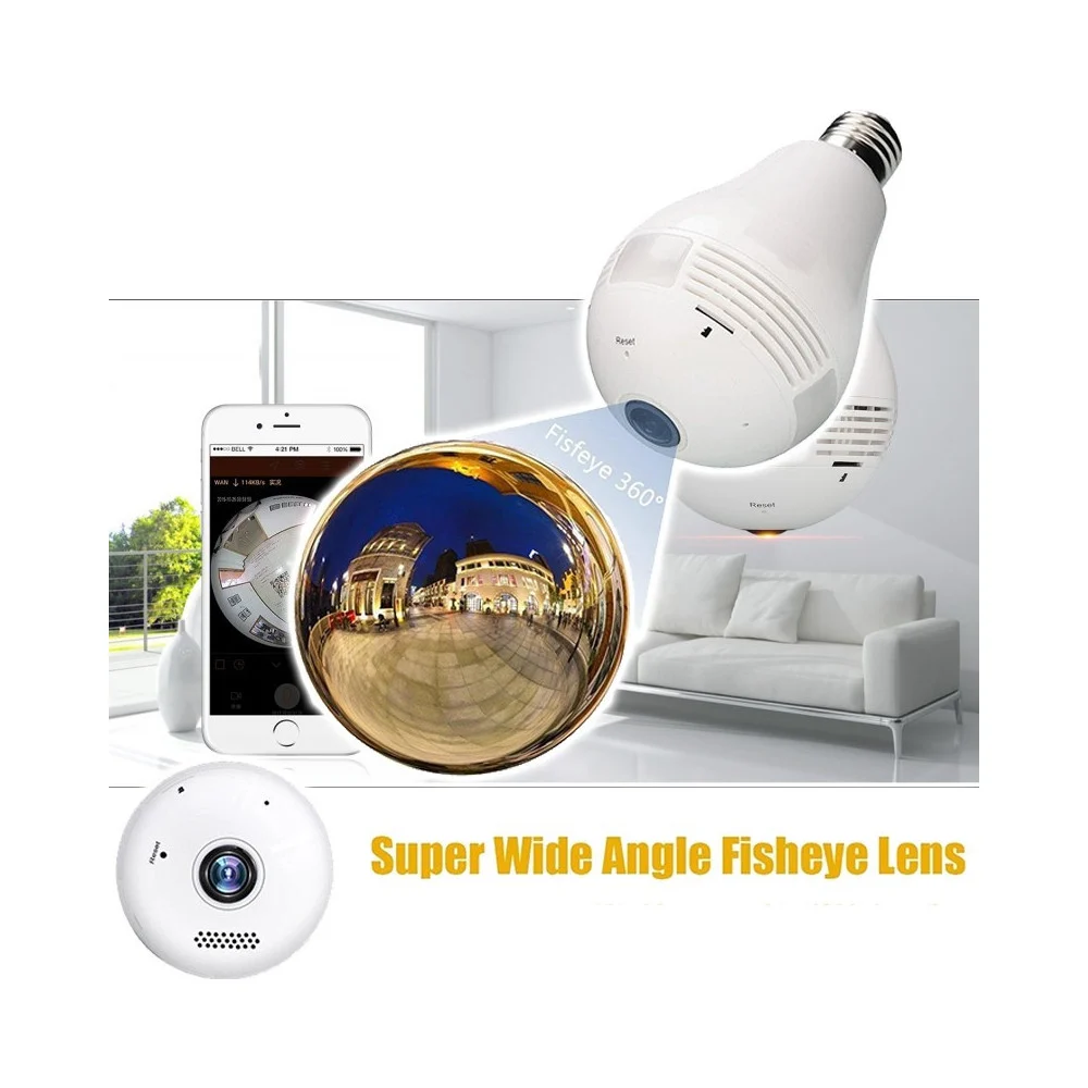 TELECAMERA LAMPADINA HD 360° HD WIFI P2P IR 960P GESTIBILE DA APP ANDROID IOS - TrAdE Shop Traesio