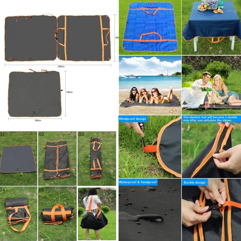TELO TAPPETO IMPERMEABILE PICNIC PIEGHEVOLE BORSA COPERTA MARE CAMPEGGIO VIAGGIO - TrAdE Shop Traesio