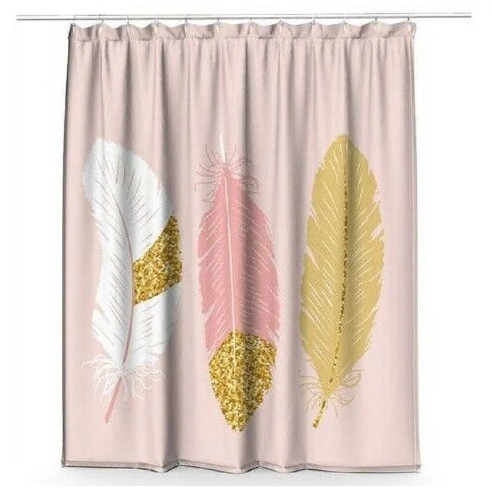 TENDA DOCCIA ANTIMUFFA IMPERMEABILE 180X200CM CON ANELLI BAGNO ROSA PIUME 69792 - Cleafe