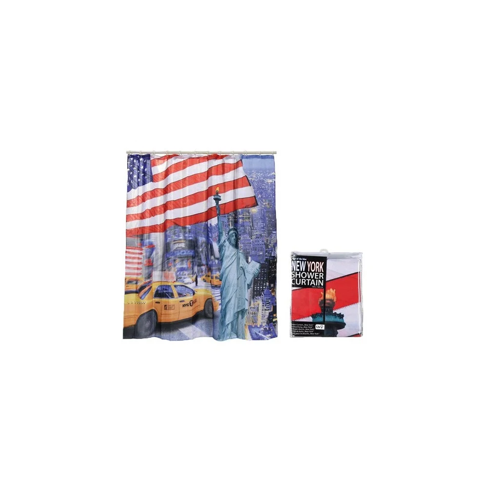 TENDA PER DOCCIA NEW YORK BANDIERA VASCA DA BAGNO TENDINA CON GANCI 180X180 CM - TrAdE Shop Traesio