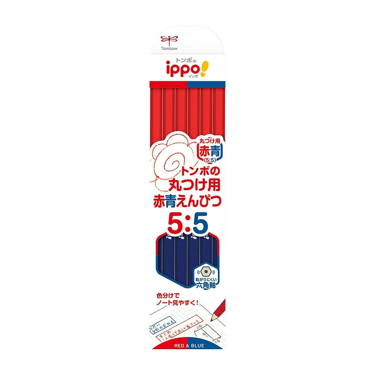Tombow Pencil ippo! Red Blue Pencil 5:5 Marking Hexagonal Shaft CV KIVP