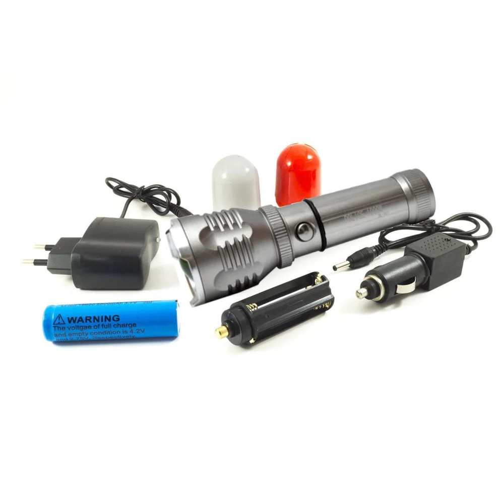 TORCIA LAMPADA LED 3W RICARICABILE ZOOM FLASH LUCE STROBO 2 DIFFUSORI BL-901