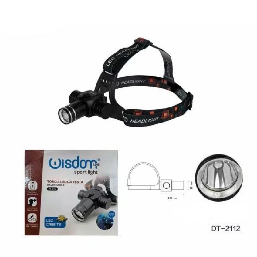 TORCIA LED CREE T6 FRONTALE DA TESTA IMMERSIONE SUBACQUEA RICARICABILE DT-2112