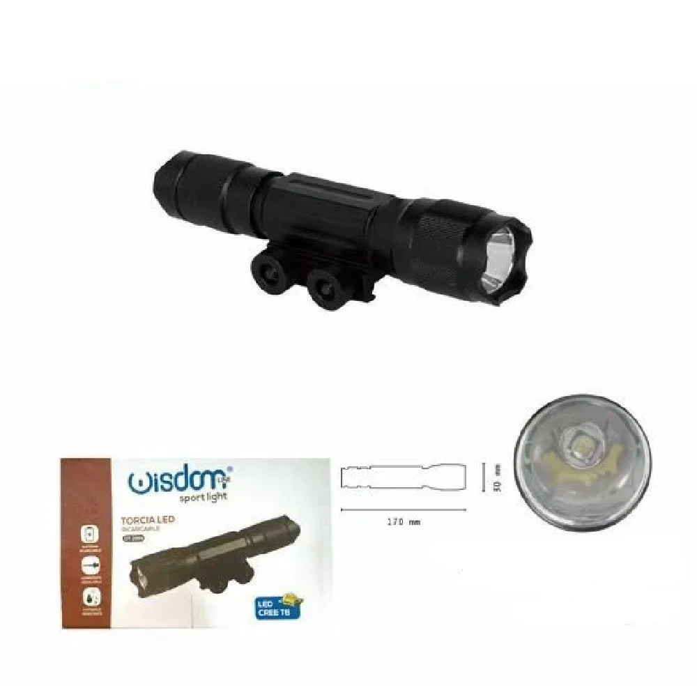 TORCIA LED RICARICABILE CREE T6 REGOLABILE MILITARE CON MIRINO PER FUCILE DT2006 - Wisdom