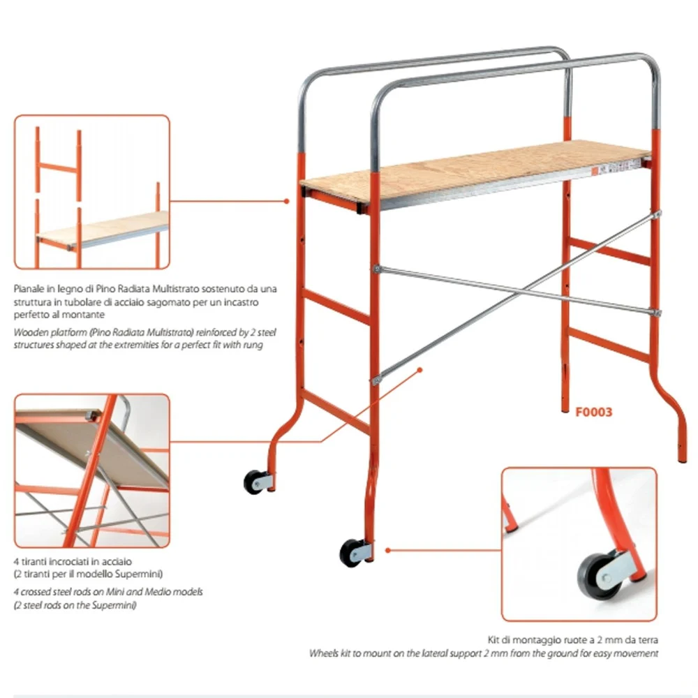 TRABATTELLO FAI DA TE MEDIO CON PIANO IN LEGNO ALTEZZA MASSIMA 3,78 M KREO MEDIO - Gierre ®