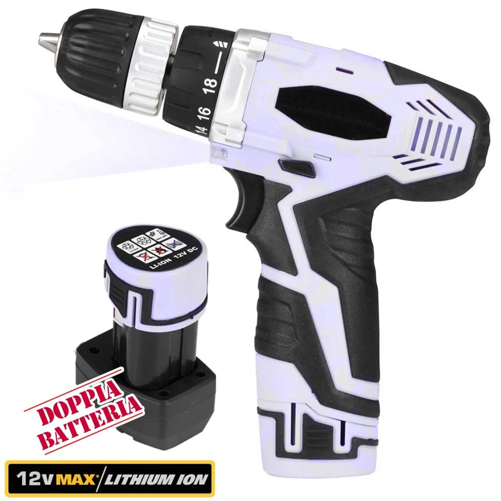 TRAPANO AVVITATORE A DOPPIA BATTERIA AL LITIO IN VALIGETTA 12V CORDLESS - TrAdE Shop Traesio