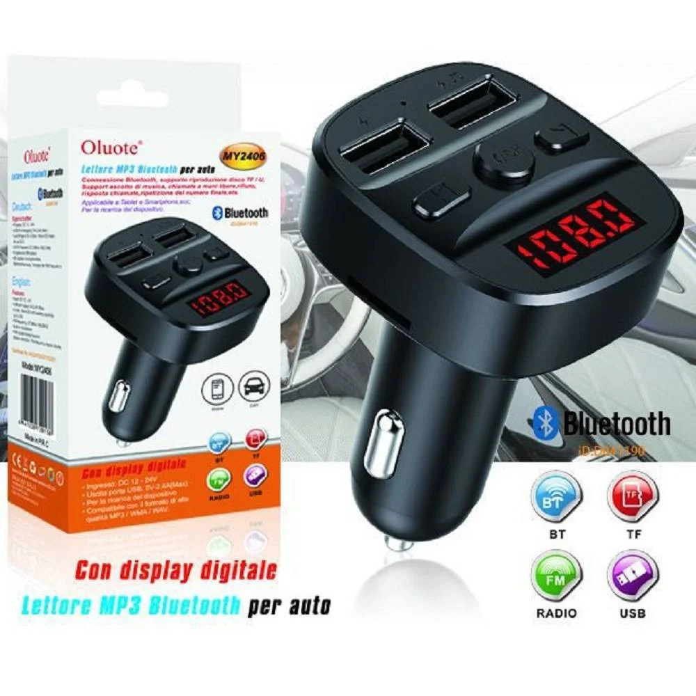 TRASMETTITORE FM BLUETOOTH PER AUTO 2 PORTE USB LED TF WMA LETTORE MP3 MY2406 - Linq
