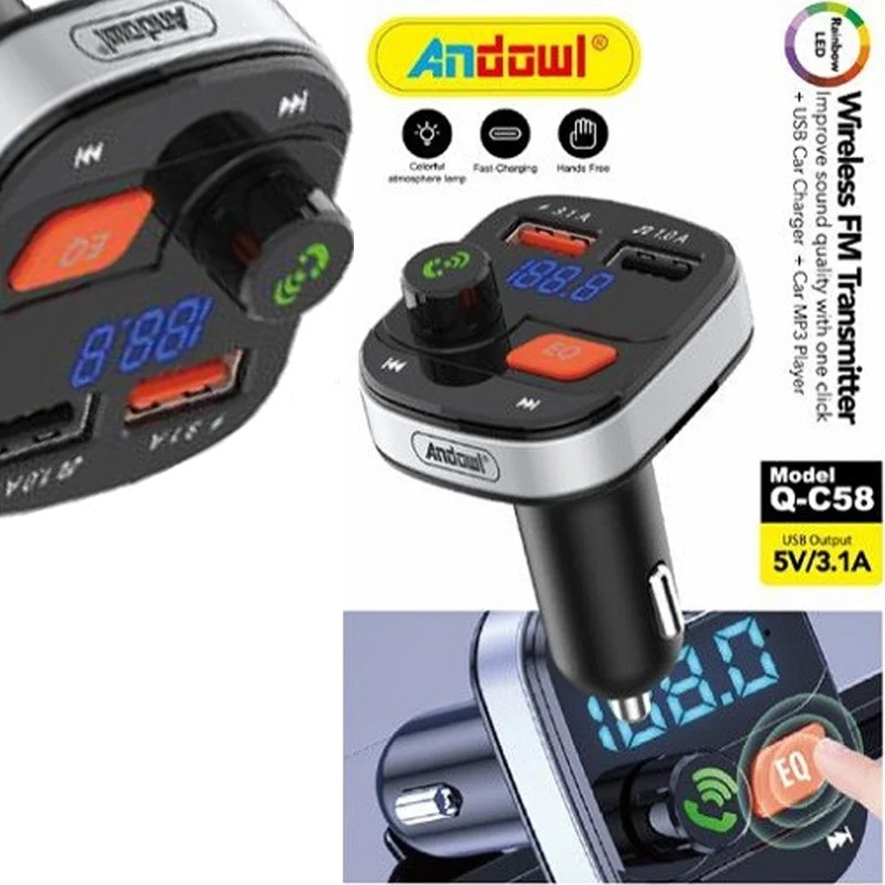 TRASMETTITORE FM WIRELESS CARICATORE USB MP3 PER AUTO SLOT SCHEDA MEMORIA Q-C58