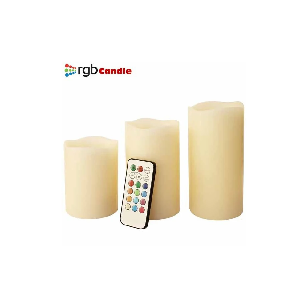 TRE CANDELE LED SENZA FIAMMA CON TELECOMANDO RGB VERA CERA PROFUMATE A VANIGLIA - TrAdE Shop Traesio