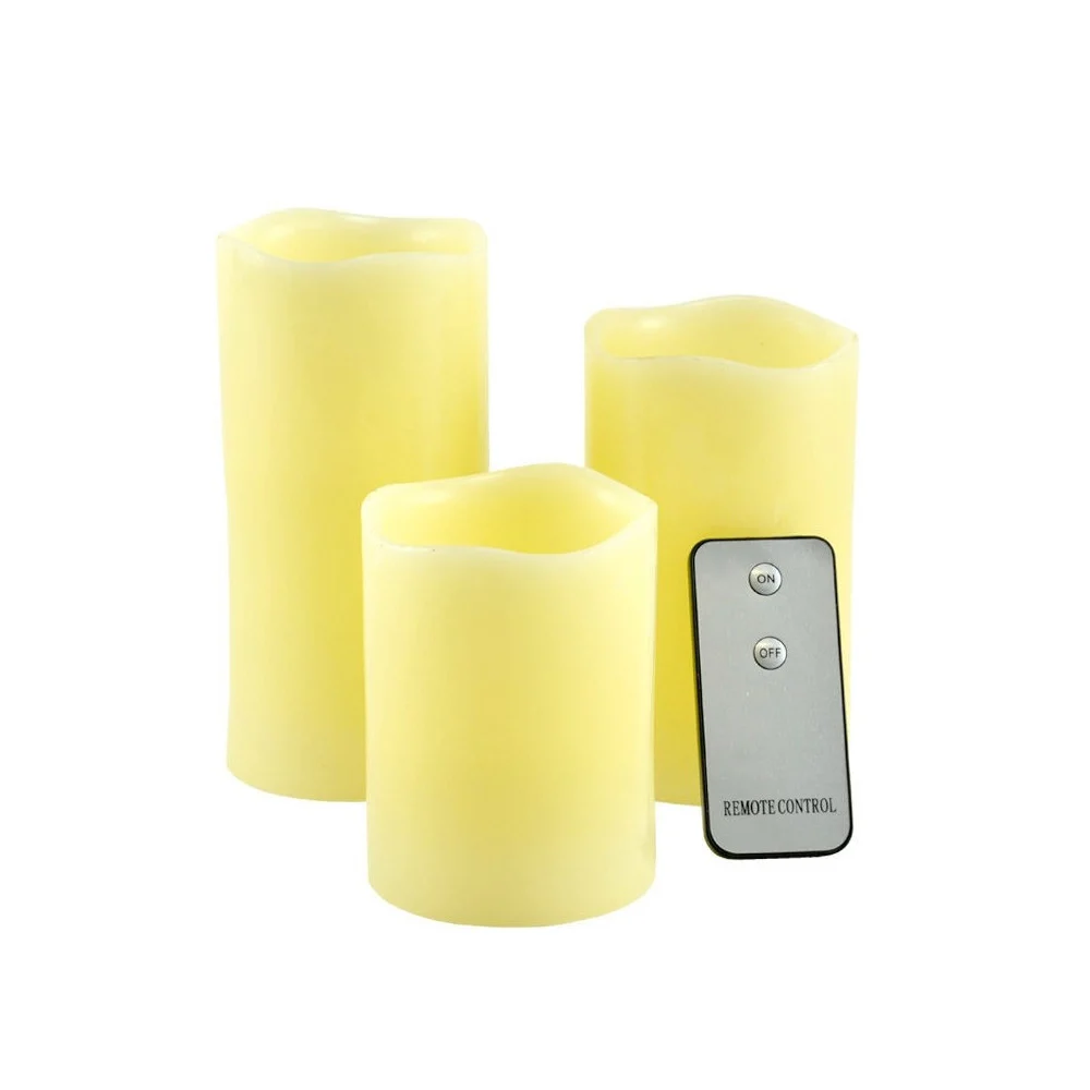 TRE CANDELE LED SENZA FIAMMA VERA CERA CON TELECOMANDO EFFETTO CANDELA ACCESA - TrAdE Shop Traesio