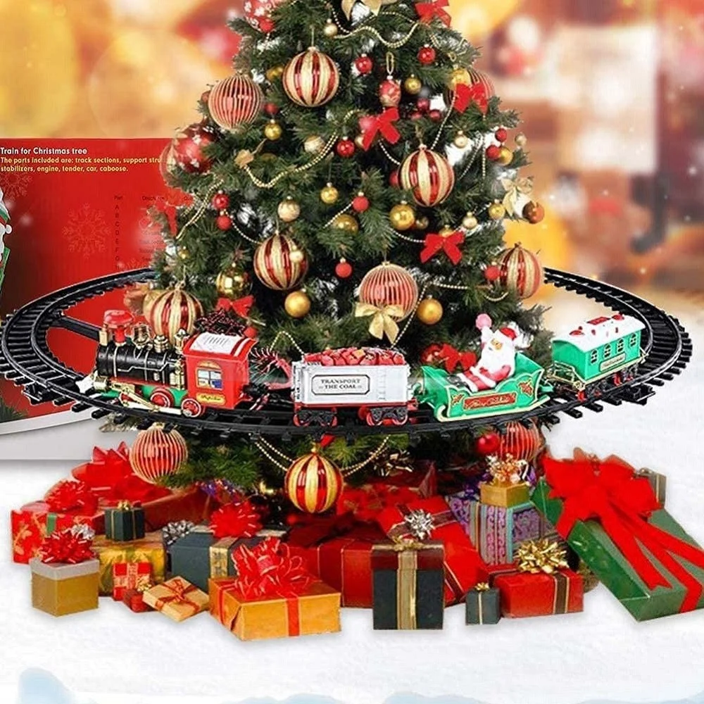TRENINO NATALIZIO SUPPORTO CENTRO ALBERO NATALE ELETTRICO 2 VAGONI SLITTA Ø 89CM - TrAdE Shop Traesio