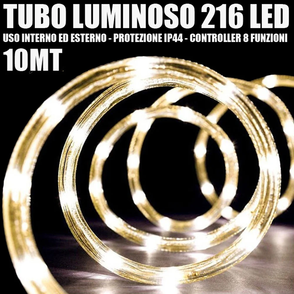 TUBO LUMINOSO 216 LED BIANCO CALDO 10 MT 3VIE USO INTERNO/ESTERNO + CONTROLLER - TrAdE Shop Traesio