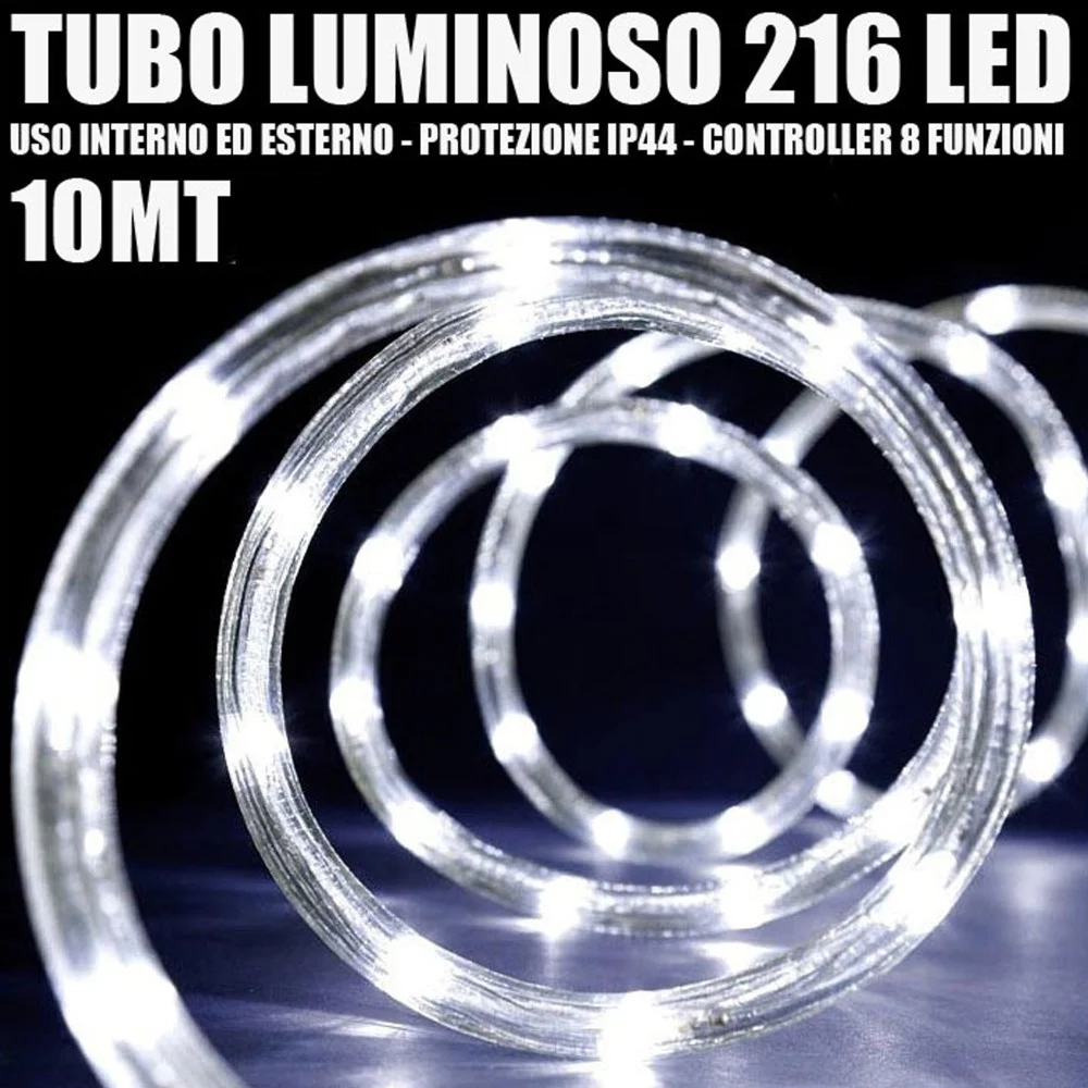 TUBO LUMINOSO 216 LED BIANCO FREDDO 10 MT 3VIE USO INTERNO/ESTERNO + CONTROLLER - TrAdE Shop Traesio