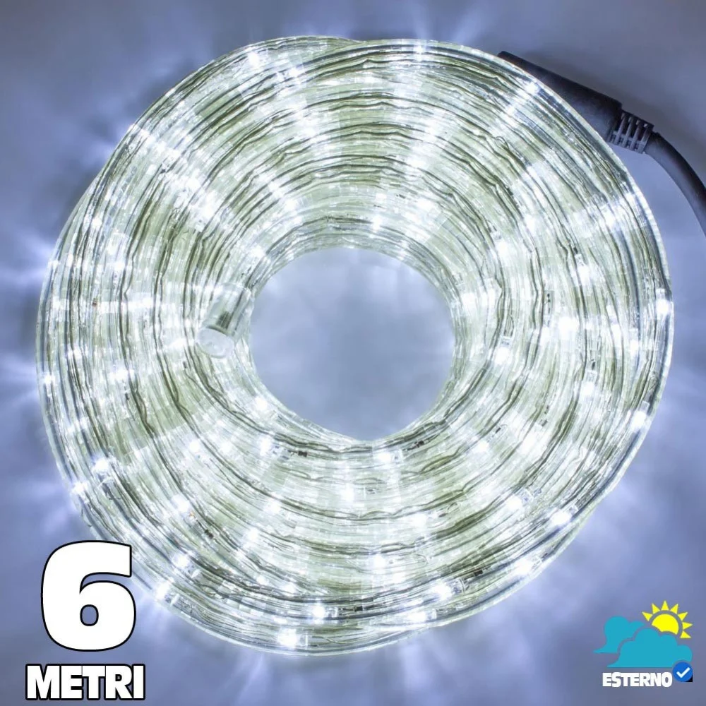 TUBO LUMINOSO A 108 LED PER ESTERNO 6 METRI DI LUCI BIANCO FREDDO CON CONTROLLER - TrAdE Shop Traesio