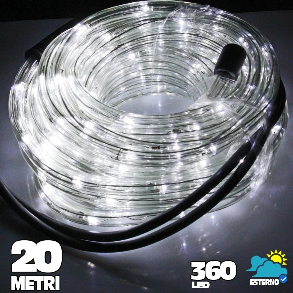 TUBO LUMINOSO A LED 360 LUCI BIANCO FREDDO 20 METRI PER USO ESTERNO + CONTROLLER - TrAdE Shop Traesio