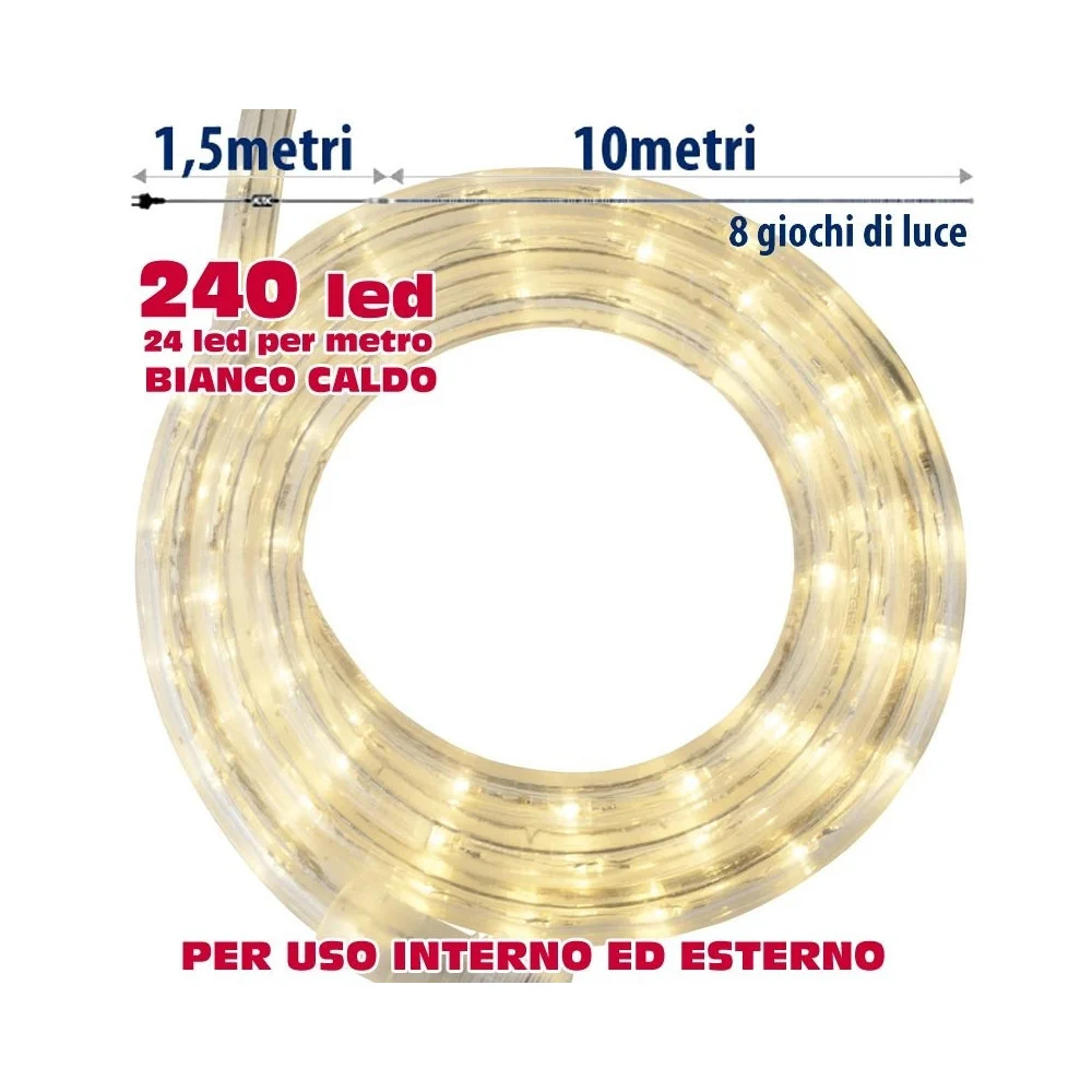 TUBO LUMINOSO NATALIZIO 10 METRI LED BIANCO CALDO CON CONTROLLER 8 FUNZIONI - TrAdE Shop Traesio