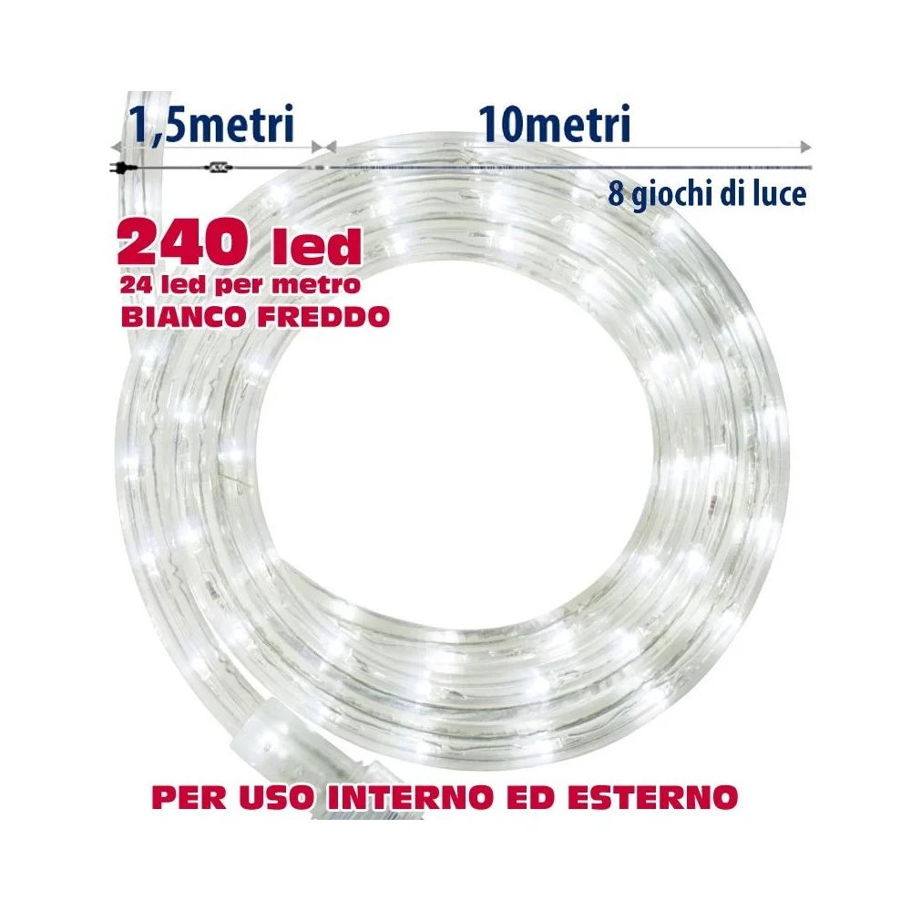 TUBO LUMINOSO NATALIZIO 10 METRI LED BIANCO FREDDO CON CONTROLLER 8 FUNZIONI - TrAdE Shop Traesio