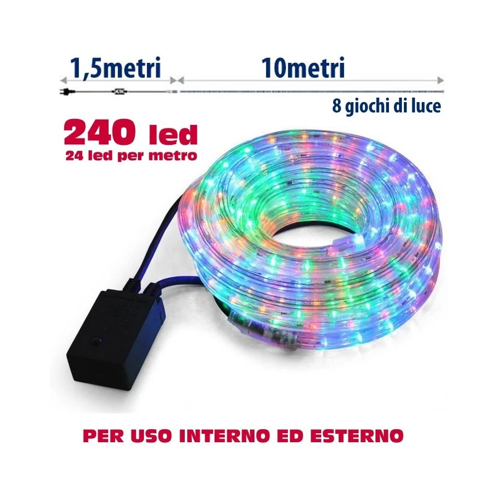 TUBO LUMINOSO NATALIZIO 10 METRI LED MULTICOLOR CONTROLLER 8 FUNZIONI X ESTERNO - TrAdE Shop Traesio