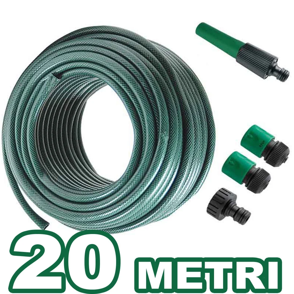 TUBO PER IRRIGAZIONE DA GIARDINO LUNGO 20 METRI CON 4 ACCESSORI DA 1/2" VERDE - TrAdE Shop Traesio