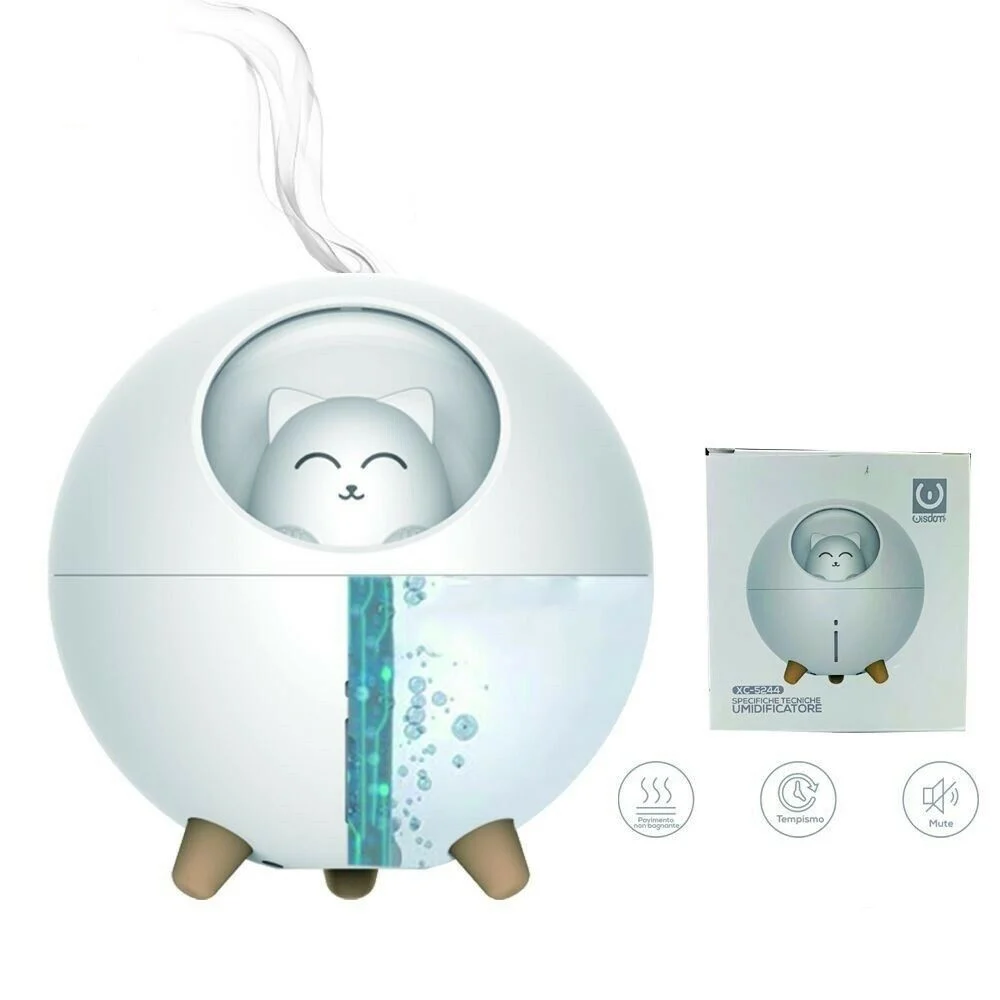 UMIDIFICATORE ULTRASUONI LAMPADA GATTO LUCE AROMATERAPIA DIFFUSORE AROMI XC-5244