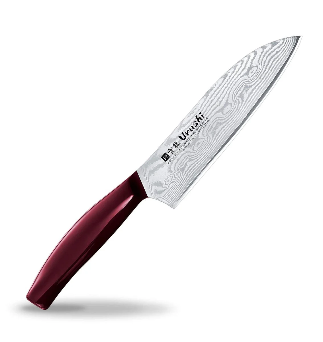 UN-RYU Coltello Santoku Damascus 165mm Acciaio Giapponese UNR-201 Rosso Vino
