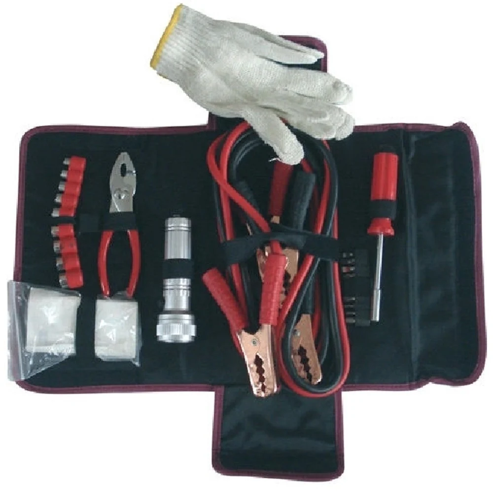 VALIGETTA KIT EMERGENZA 8PZ CAVI BATTERIA GUANTI PINZA CACCIAVITI BUSSOLE AUTO - TrAdE Shop Traesio