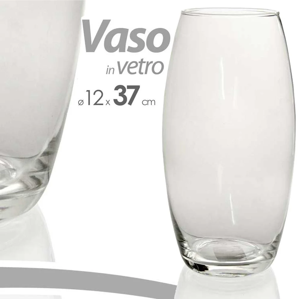 VASO 37X12CM IN VETRO TRASPARENTE ELEGANTE PER FIORI PIANTE DECORAZIONE ARREDO - TrAdE Shop Traesio