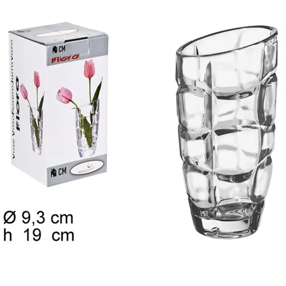 VASO FLORA 19CM DIAMETRO 9,3 CRISTALLO TRASPARENTE VETRO PORTAFIORI PORTAPIANTA - TrAdE Shop Traesio