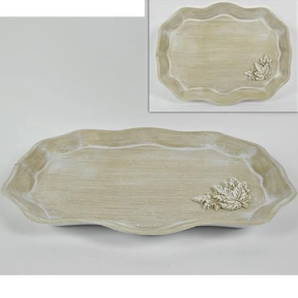 VASSOIO IN LEGNO CHIARO SHABBY CHIC DECORAZIONE CASA CUCINA CON FIORE IN RILIEVO - TrAdE Shop Traesio