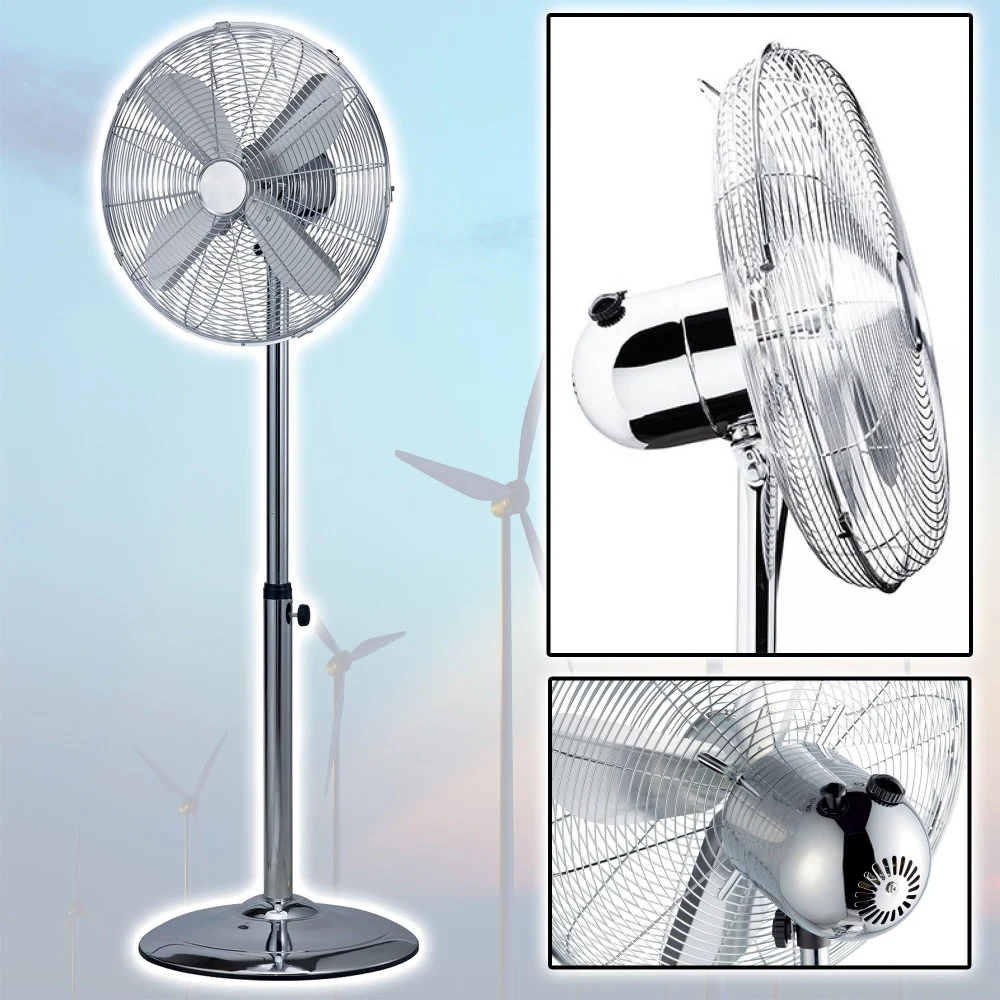 VENTILATORE A PIANTANA CROMATO 4 PALE 40CM OSCILLANTE 3 VELOCITA' H 115 CM 60 W - TrAdE Shop Traesio