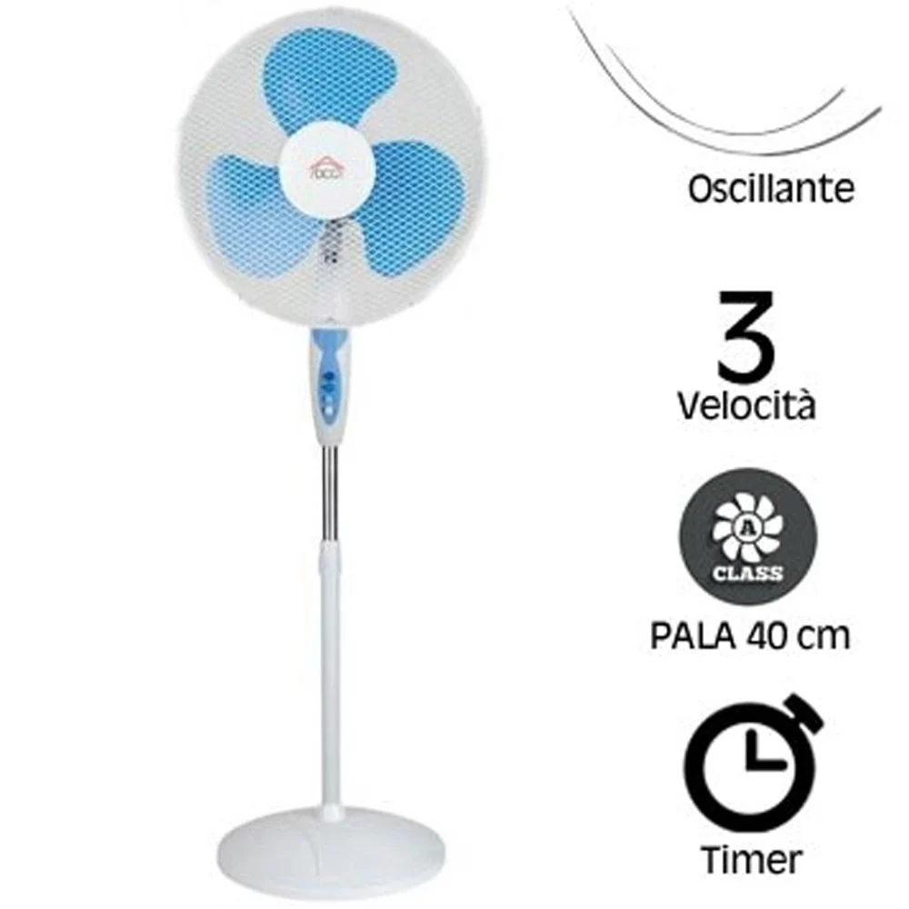 VENTILATORE A PIANTANA PALA 40CM BASE TONDA OSCILLANTE 3 VELOCITà TIMER 65W - TrAdE Shop Traesio