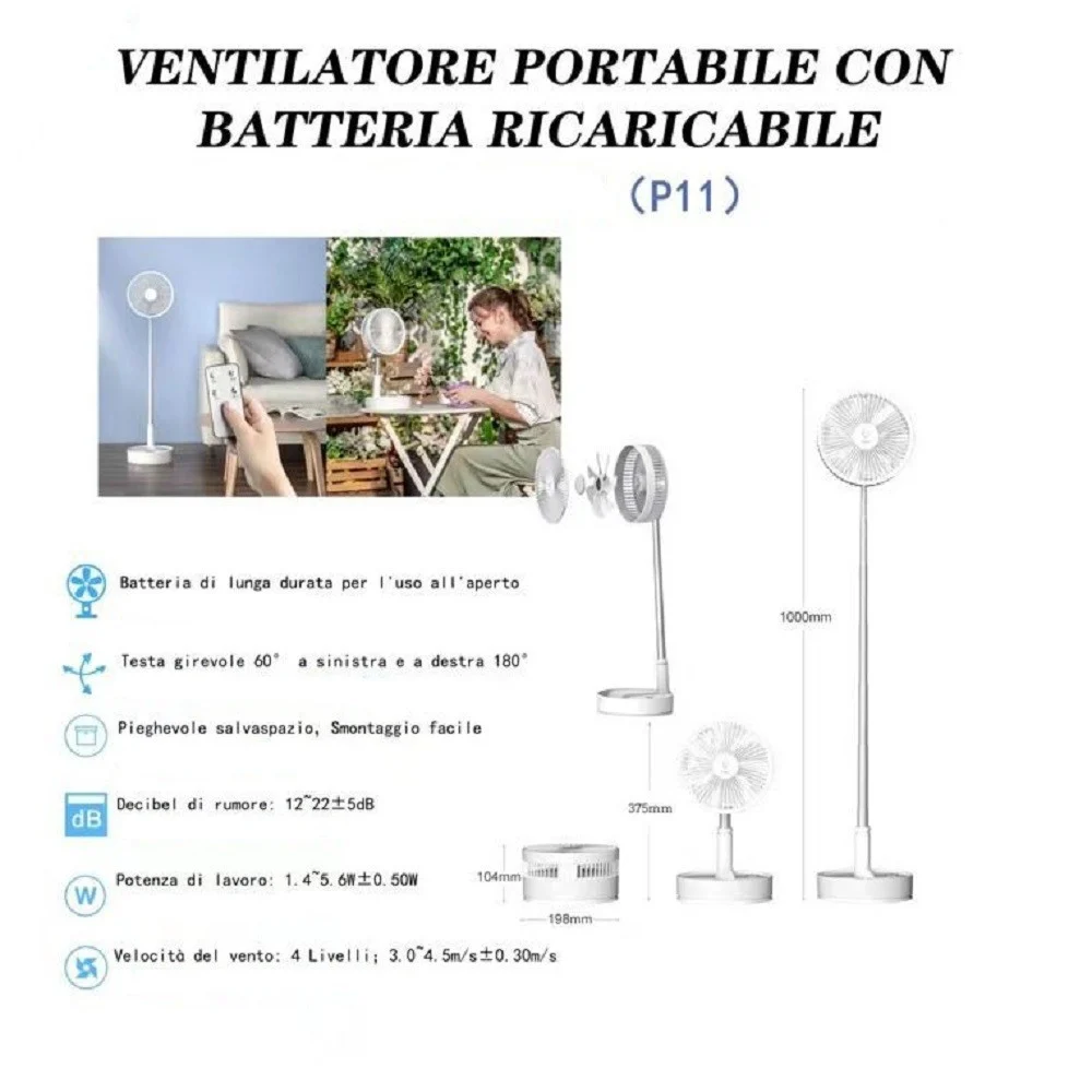 VENTILATORE PIEGHEVOLE PORTATILE BATTERIA RICARICABILE P11 SALVASPAZIO 4 VELOCITÀ - TrAdE Shop Traesio