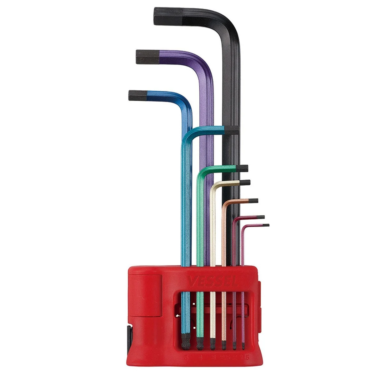 VESSEL Set brugole a L sferiche magnetizzatore e supporto 8909BP arcobaleno 9 pz
