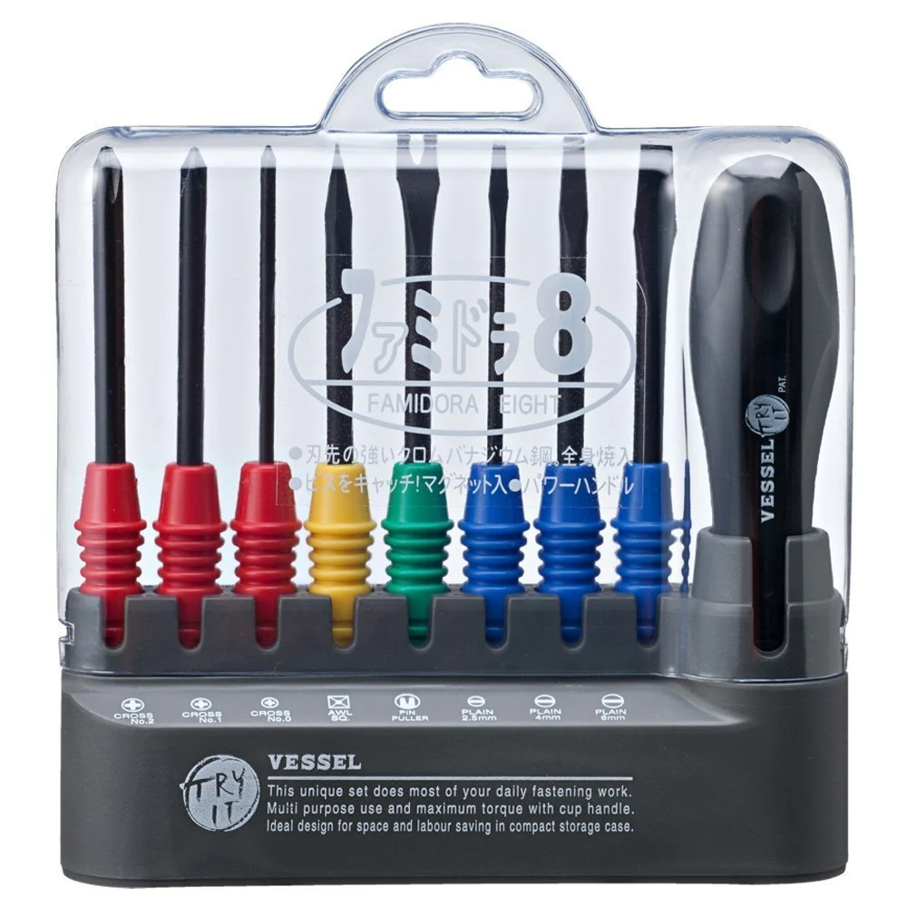 VESSEL Set di cacciaviti con supporto e punte magnetiche Famidora 8 TD-800