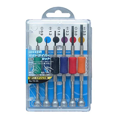 VESSEL Precision Screwdriver Set 6 Flat-Blade Sizes TD-55