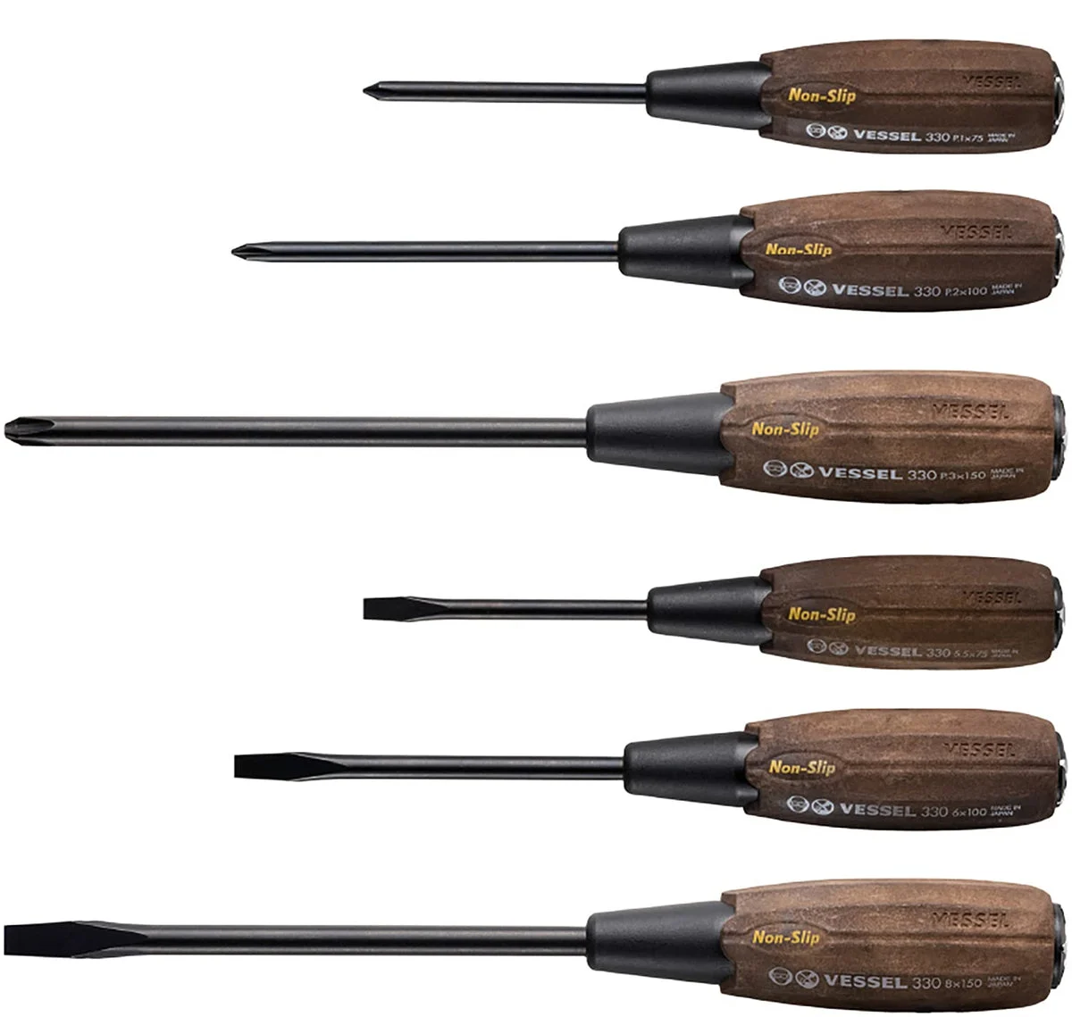 VESSEL Set cacciaviti passanti, punte magnetiche, grip antiscivolo (336PS) 6 pz