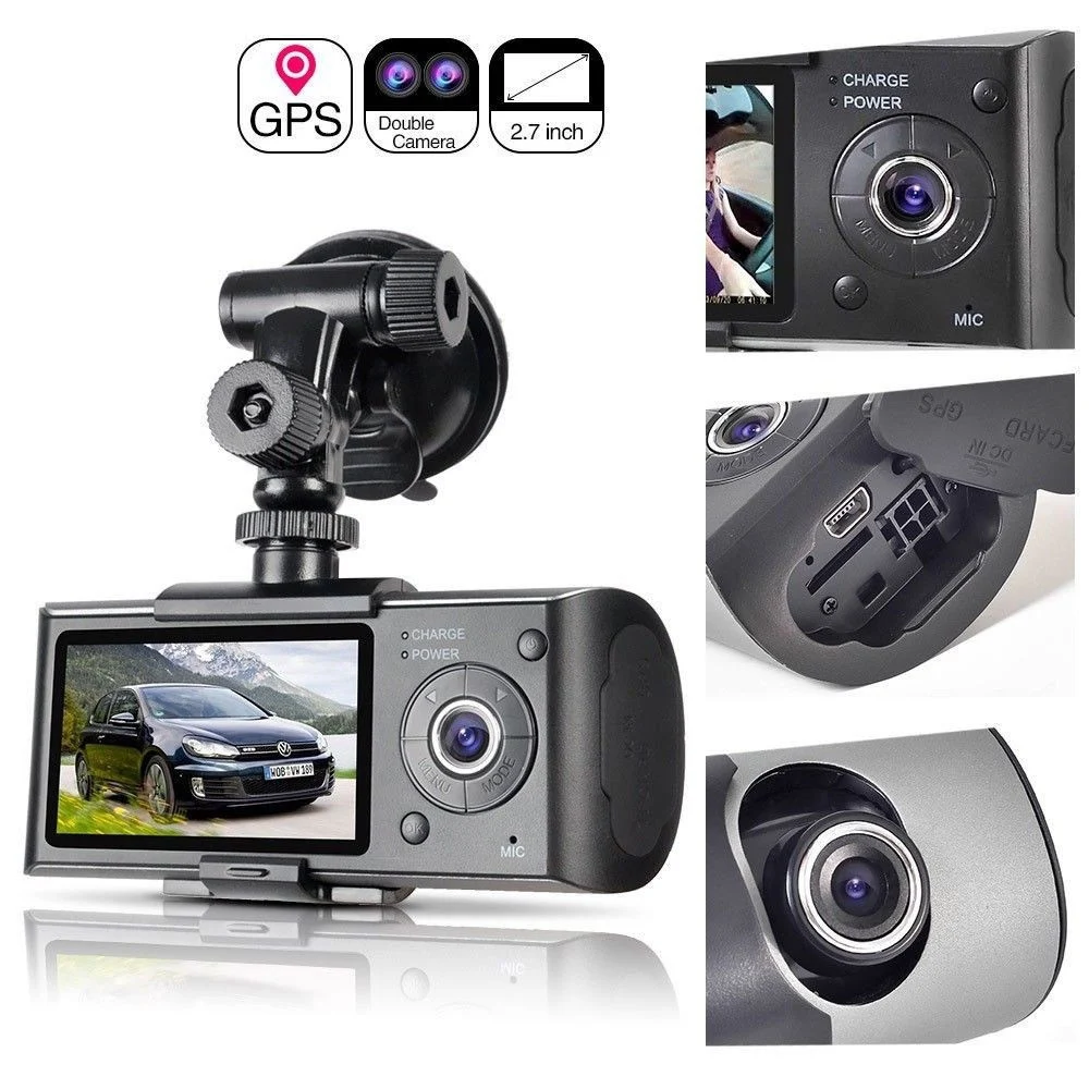 VIDEOCAMERA DOPPIA TELECAMERA AUTO REGISTRATORE STRADA INCIDENTE MONITOR DVR GPS - TrAdE Shop Traesio