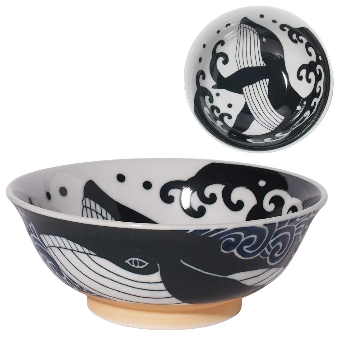 Whale Mino Ware Ramen Bowl M 68 Made in Japan 500ml Blue - Minoru