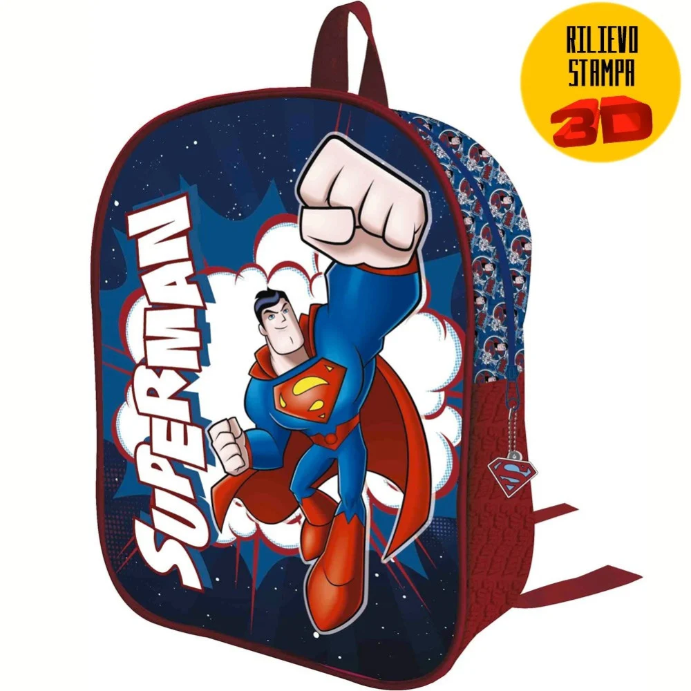 ZAINETTO SUPERMAN STAMPA RILIEVO 3D WARNER BROS BAMBINI SCUOLA ASILO ELEMENTARI - TrAdE Shop Traesio