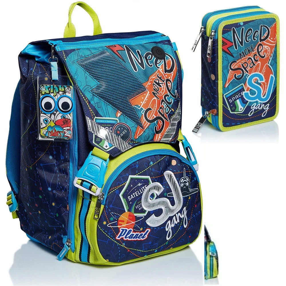ZAINO ESTENSIBILE SCUOLA ELEMENTARE SJ GANG SEVEN + ASTUCCIO 3 ZIP ACCESSORIATO - TrAdE Shop Traesio