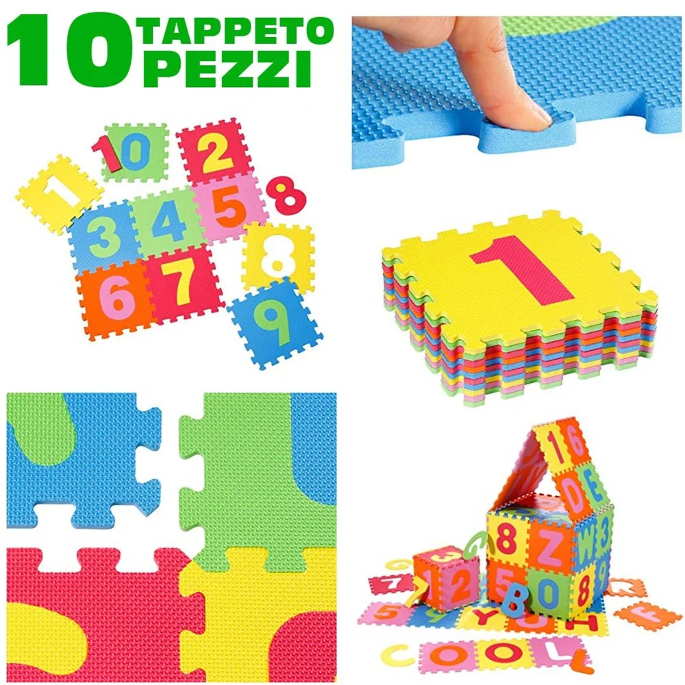 TAPPETO PER BAMBINI DA PAVIMENTO 10 PZ PUZZLE NEONATO ANTIURTO ATOSSICO LAVABILE - TrAdE Shop Traesio