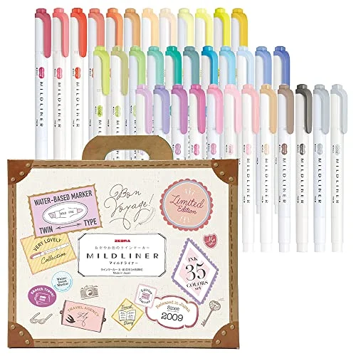 ZEBRA Fluorescent Pen Mild Liner Set 35 Colors Gift Box WKT7-35C