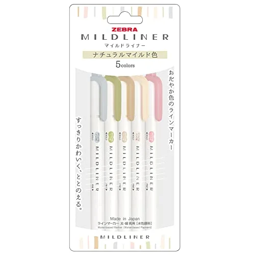Zebra Penna Fluorescente Mild Liner Naturale Set 5 Colori WKT7-5C-NTC