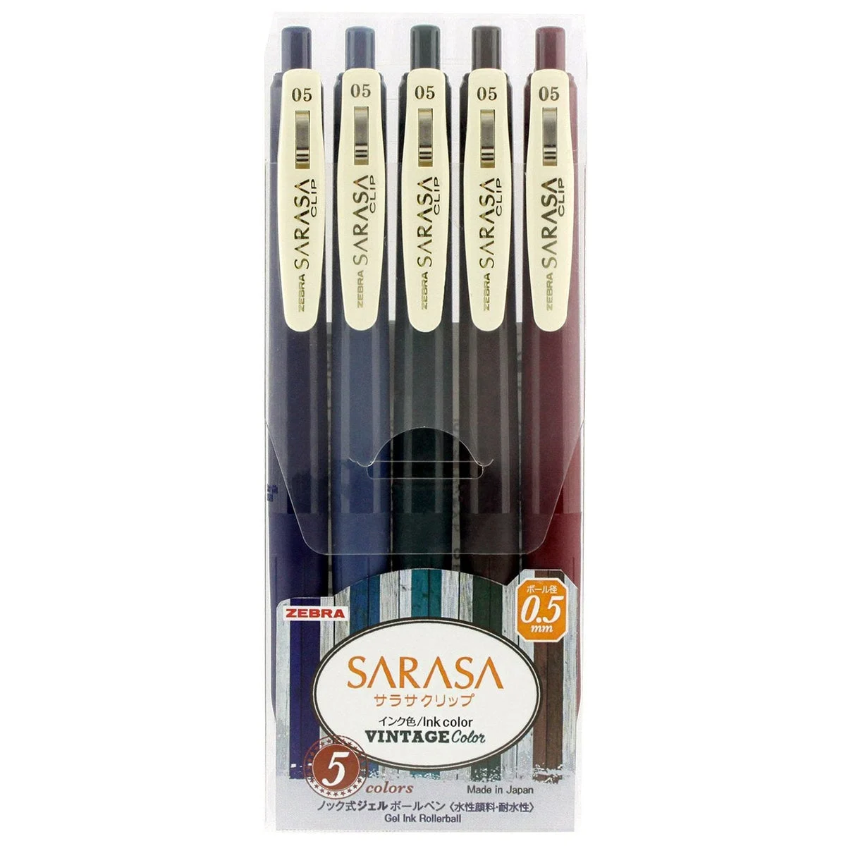 Zebra Gel Ballpen SARASA Clip 0.5mm Vintage Set 5 Colors JJ15-5C-VI